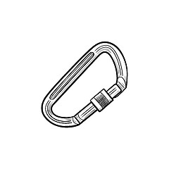 Image showing Climbing carabiner hand drawn outline doodle icon.