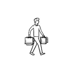 Image showing Shopper with shopping bags hand drawn outline doodle icon.