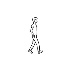 Image showing Walking person hand drawn outline doodle icon.