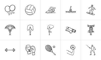 Image showing Sports and equipment hand drawn outline doodle icon set.