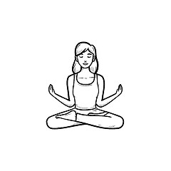 Image showing Woman in yoga lotus pose hand drawn outline doodle icon.