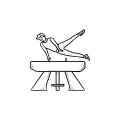 Image showing Gymnast on vaulting horse hand drawn outline doodle icon.