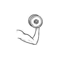 Image showing Arm with dumbbell hand drawn outline doodle icon.