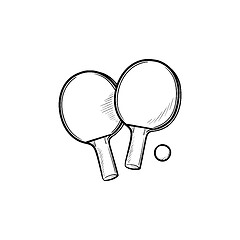 Image showing Ping-pong rackets and ball hand drawn outline doodle icon.