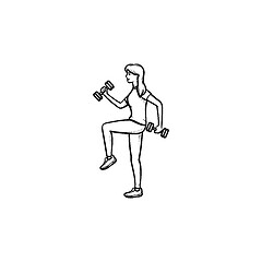 Image showing Woman with dumbbells hand drawn outline doodle icon.