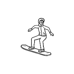 Image showing Snowboarder hand drawn outline doodle icon.