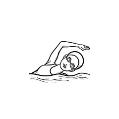 Image showing Female swimmer hand drawn outline doodle icon.