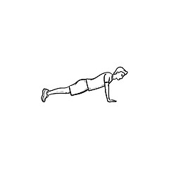 Image showing Man doing push-ups hand drawn outline doodle icon.