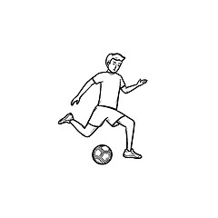 Image showing Soccer player with ball hand drawn outline doodle icon.