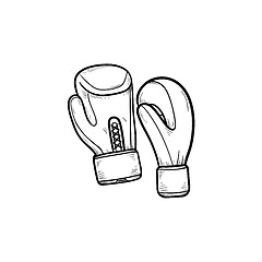 Image showing Boxing gloves hand drawn outline doodle icon.