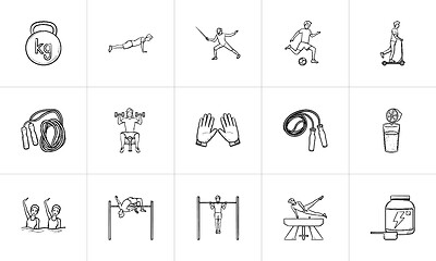 Image showing Sports and workout hand drawn outline doodle icon set.