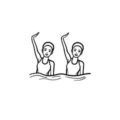 Image showing Synchronized swimming hand drawn outline doodle icon.