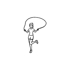 Image showing Young girl skipping hand drawn outline doodle icon.