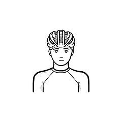 Image showing Man in bicycle helmet hand drawn outline doodle icon.