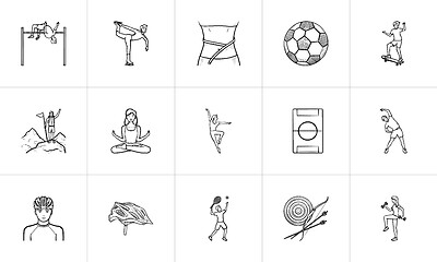 Image showing Sports and fitness hand drawn outline doodle icon set.