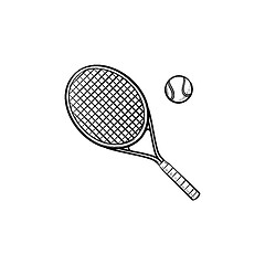 Image showing Tennis racket hand drawn outline doodle icon.