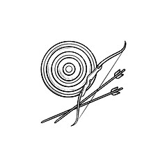 Image showing Target, bow and arrows hand drawn outline doodle icon.