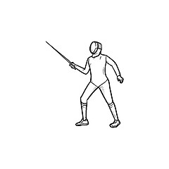 Image showing Fencing man hand drawn outline doodle icon.