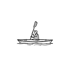 Image showing Man in canoe hand drawn outline doodle icon.