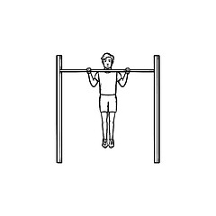 Image showing Man doing pull-ups hand drawn outline doodle icon.