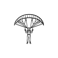 Image showing Skydiver with parachute hand drawn outline doodle icon.