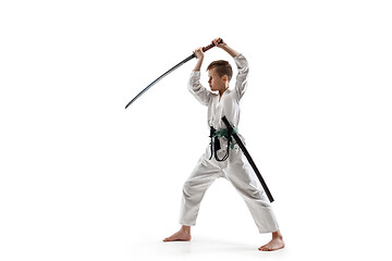 Image showing Teen boy fighting at aikido training in martial arts school