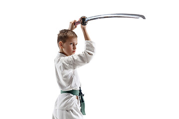 Image showing Teen boy fighting at aikido training in martial arts school