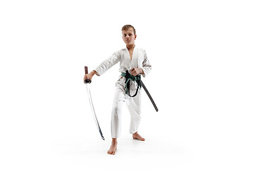 Image showing Teen boy fighting at aikido training in martial arts school