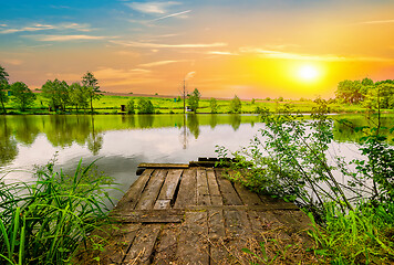 Image showing Wooden pier and river