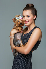 Image showing Girl with yorkie dog