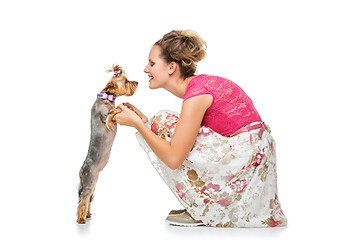 Image showing Girl with yorkie dog