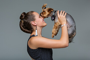 Image showing Girl with yorkie dog