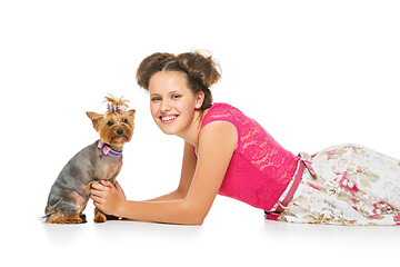 Image showing Girl with yorkie dog