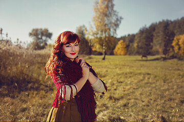 Image showing Beautiful girl outdoors in countryside