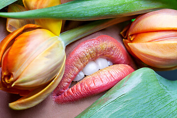 Image showing girl with orange lips