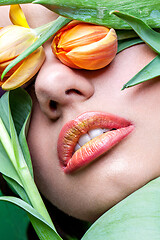 Image showing girl with orange lips