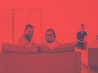 Image showing family with little boy enjoys in the modern living room