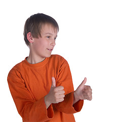 Image showing boy thumbs up