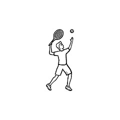 Image showing Man playing big tennis hand drawn outline doodle icon.