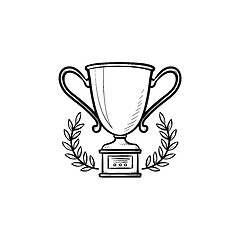 Image showing Trophy cup with laurel wreath hand drawn outline doodle icon.