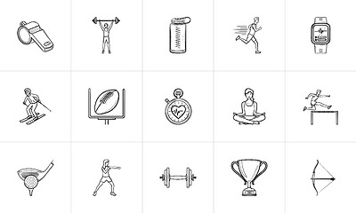 Image showing Sport and competition hand drawn outline doodle icon set.