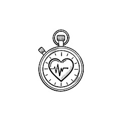 Image showing Stopwatch with heart symbol hand drawn outline doodle icon.