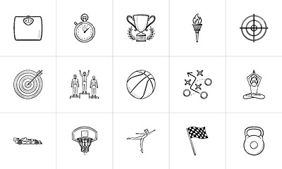 Image showing Sport and competition hand drawn outline doodle icon set.