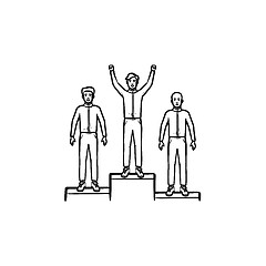 Image showing Winners on the podium hand drawn outline doodle icon.