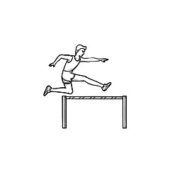 Image showing Sportsman jumping over obstacles hand drawn outline doodle icon.