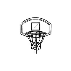 Image showing Basketball hoop and net hand drawn outline doodle icon.