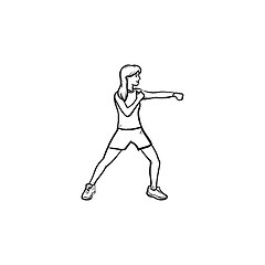 Image showing Female boxer hand drawn outline doodle icon.