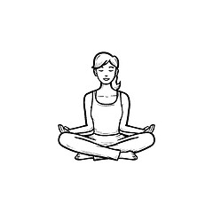 Image showing Yoga lotus pose hand drawn outline doodle icon.