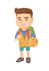 Image showing Schoolboy with backpack holding a basketball.