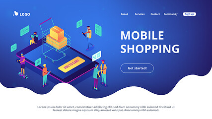 Image showing Isometric mobile shopping online landing page.